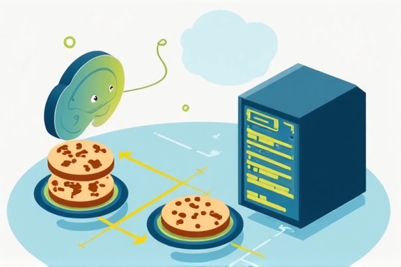 Ilustrace souborů cookie jako malých digitálních balíčků