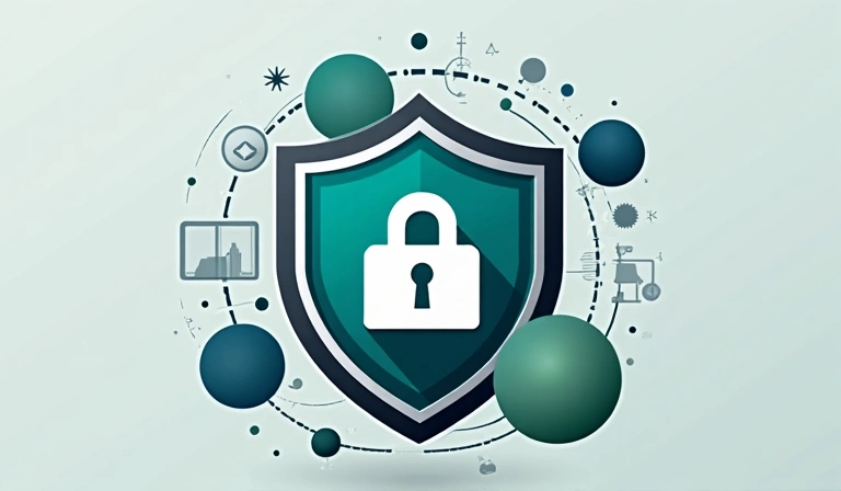 Ilustrace zabezpečení dat s ikonami zámku a štítu